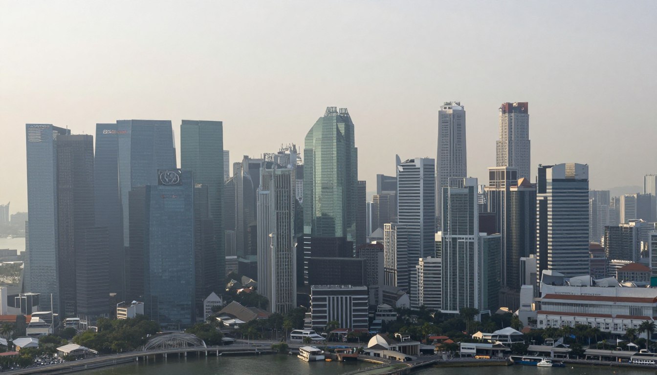 Humid tropical Singapore skyline reflecting climate effects on scalp